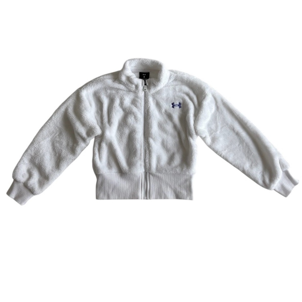 Under Armour Kids White Sherpa Full-Zip Jacket with Purple Logo Girls 6